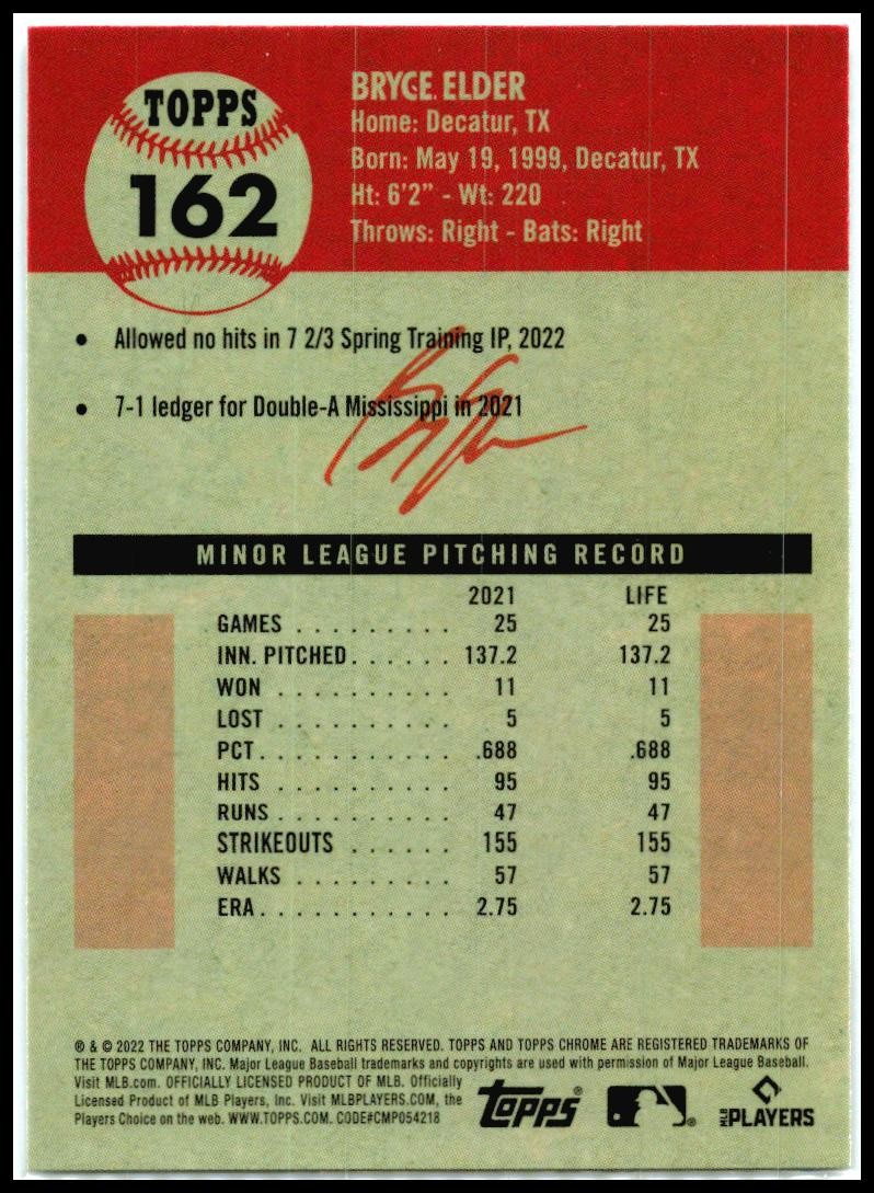 2022 Topps Chrome Platinum Anniversary #162 Bryce Elder Rookie Atlanta Braves