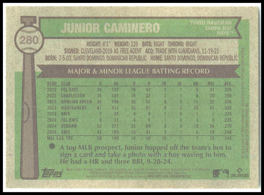 2025 Topps Heritage Chrome #280 Junior Caminero Rays