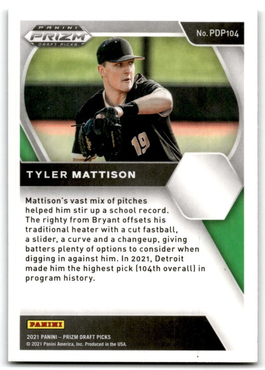 2021 Panini Prizm Draft Picks Tyler Mattison Detroit Tigers #PDP104