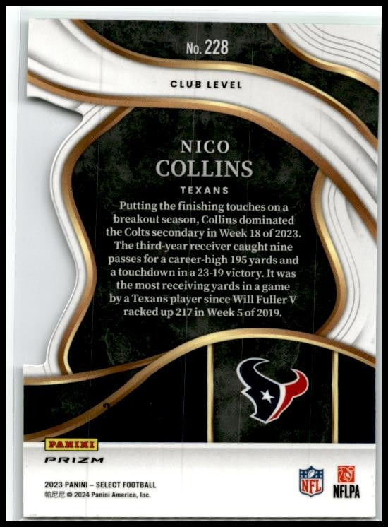 2023 Panini Select Neon Green Prizms Die Cuts #228 Nico Collins Texans