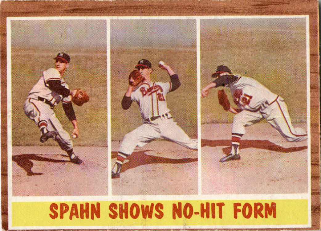 1962 Topps #312 Spahn Shows No-Hit Form Milwaukee Braves