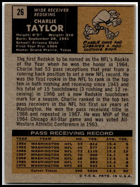 1971 Topps #26 Charley Taylor Washington Redskins