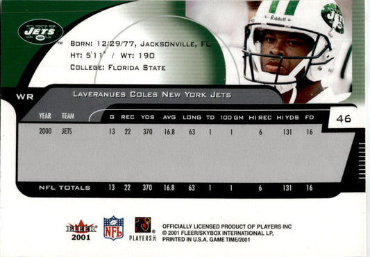 2001 Fleer Game Time #46 Laveranues Coles New York Jets