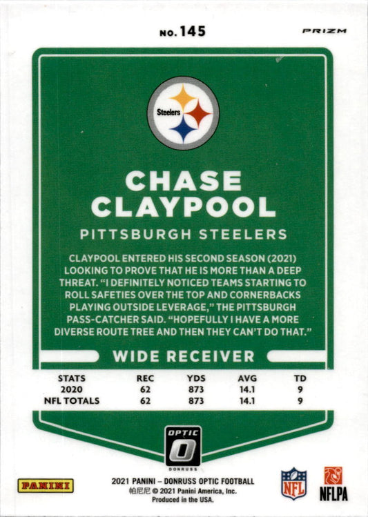2021 Donruss Optic Holo #145 Chase Claypool Pittsburgh Steelers