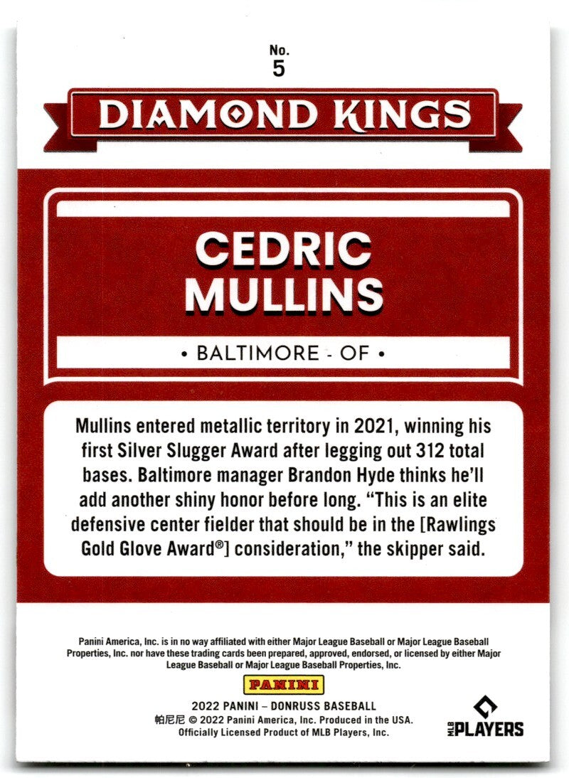 2022 Donruss Diamond Kings Cedric Mullins Baltimore Orioles #5