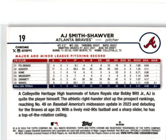 2024 Topps Chrome Pink Refractors #19 AJ Smith-Shawver Rookie Atlanta Braves