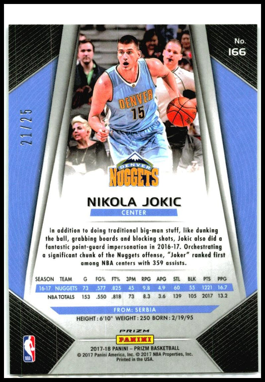 2017-18 Panini Prizm Prizms Green Pulsar #166 Nikola Jokic #/25 Denver Nuggets