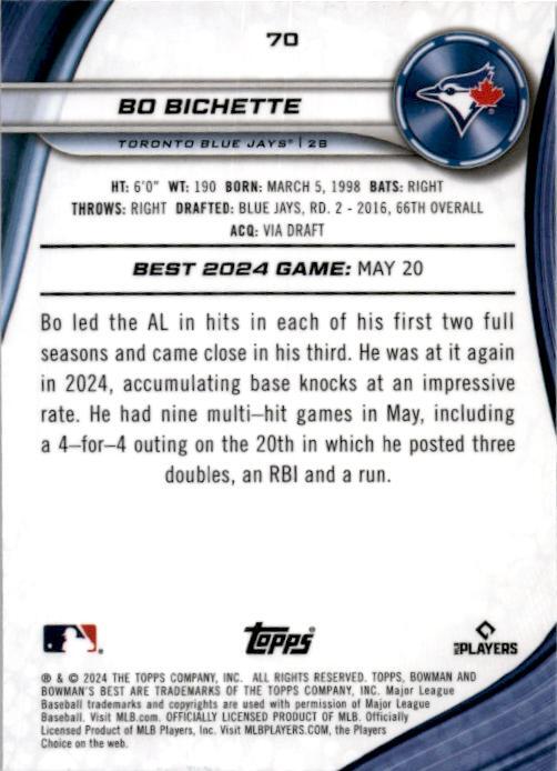 2024 Bowman's Best #70 Bo Bichette Toronto Blue Jays