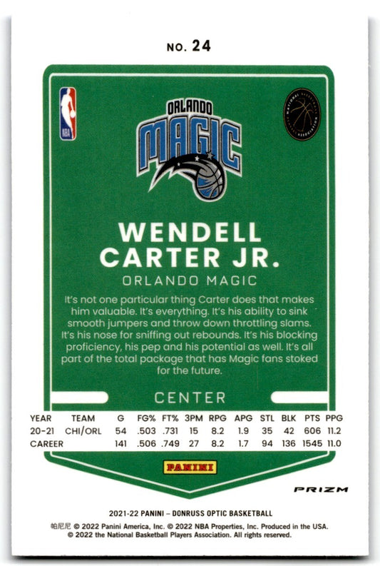 2021-22 Donruss Optic Blue Velocity Wendell Carter Jr. Orlando Magic #24