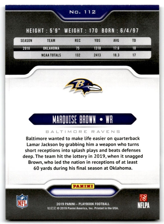 2019 Panini Playbook Marquise Brown Rookie Baltimore Ravens #112