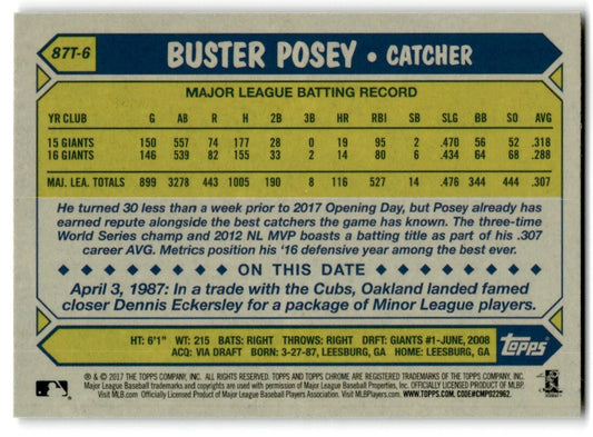 2017 Topps Chrome 1987 Baseball Buster Posey San Francisco Giants #87T-6