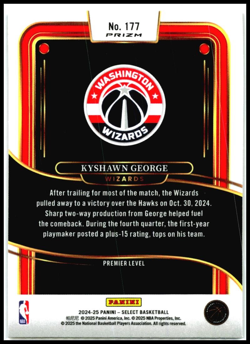 2024-25 Panini Select Red Cracked Ice Prizm #177 Kyshawn George Rookie Wizards