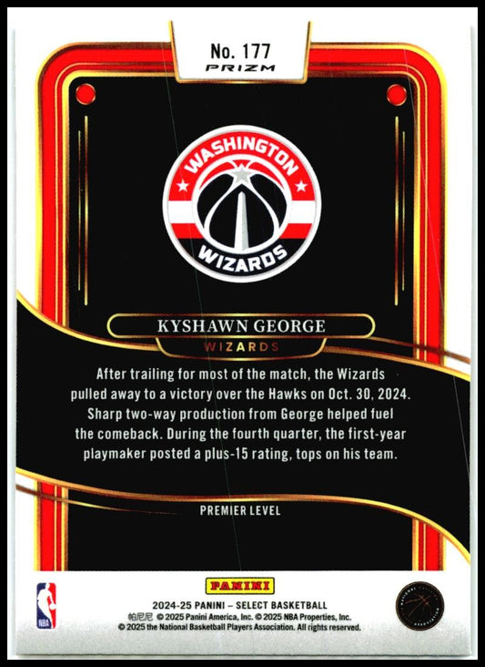 2024-25 Panini Select Red Cracked Ice Prizm #177 Kyshawn George Rookie Wizards
