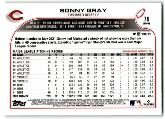 2022 Topps Chrome Sonny Gray Cincinnati Reds #76