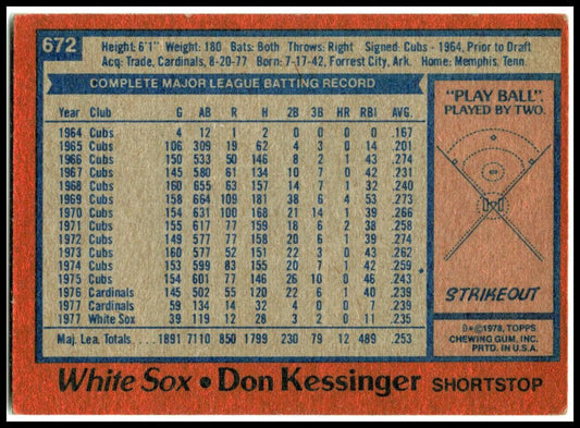 1978 Topps #672 Don Kessinger Chicago White Sox