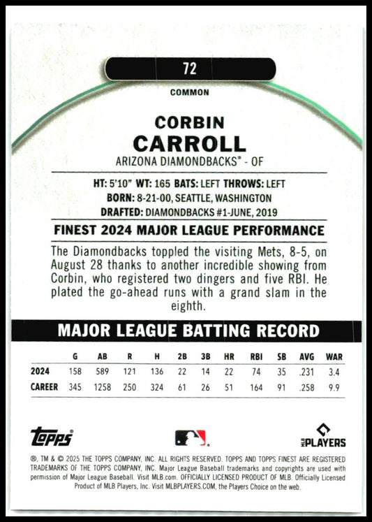 2025 Topps Finest #72 Corbin Carroll Diamondback