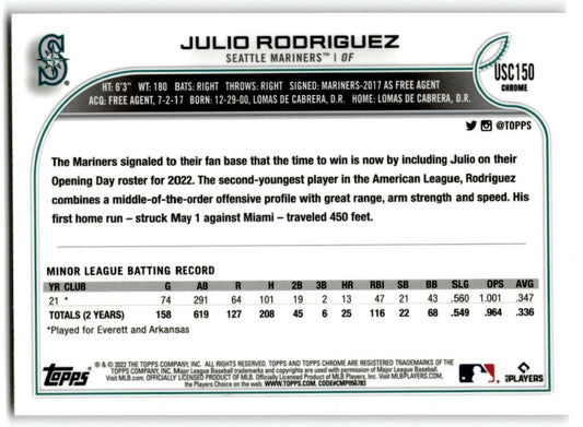2022 Topps Chrome Julio Rodriguez Rookie Seattle Mariners #USC150