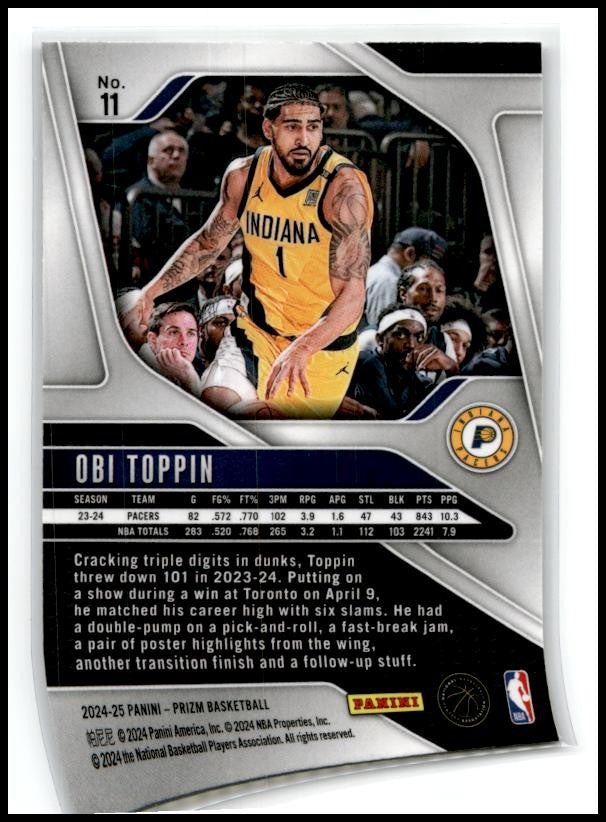 2024-25 Panini Prizm #11 Obi Toppin Indiana Pacers