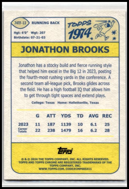 Jonathon Brooks #74TF-13 2024 Topps Chrome Carolina