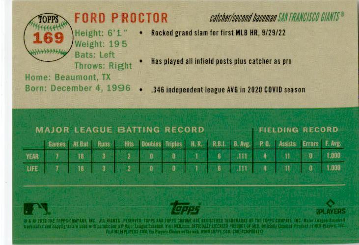 2023 Topps Chrome Platinum Anniversary Topps Refractor #169 Ford Proctor  /499