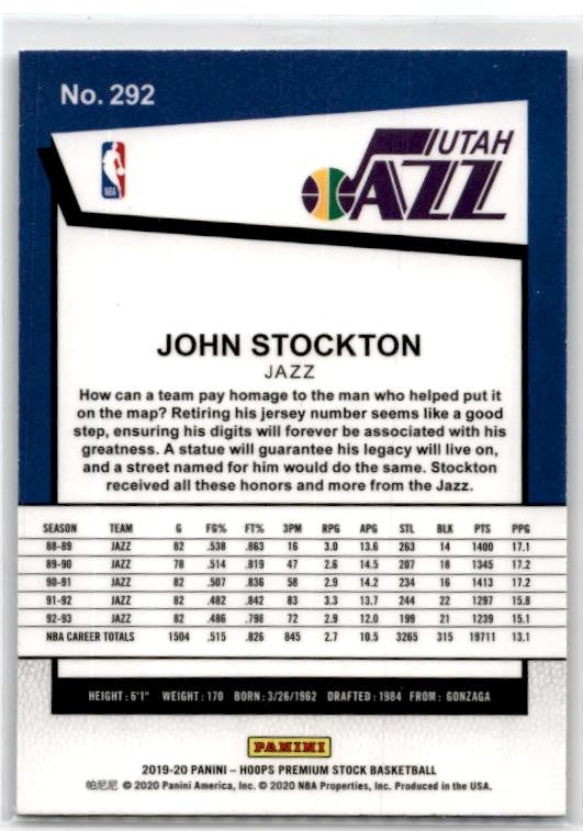2019-20 Hoops Premium Stock #292 John Stockton