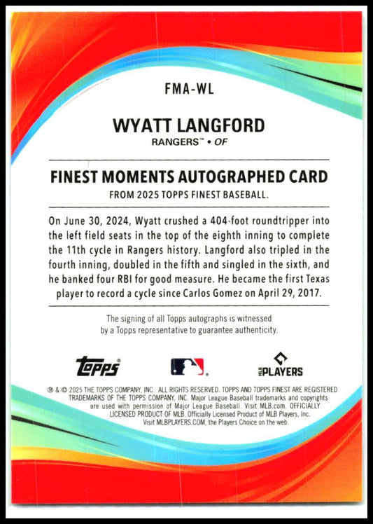 2025 Topps Finest Moments Auto #FMA-WL Wyatt Langford Texans