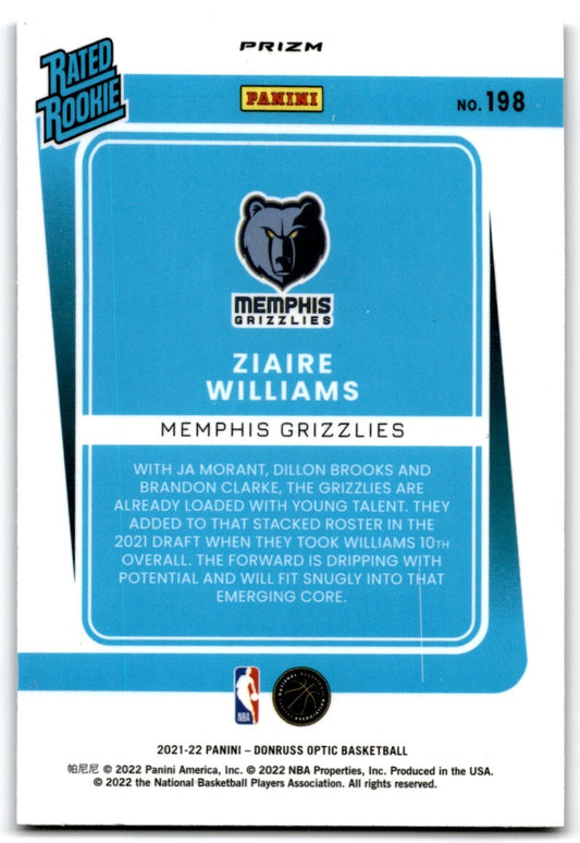 2021-22 Donruss Optic Purple Ziaire Williams Rookie Memphis Grizzlies #198