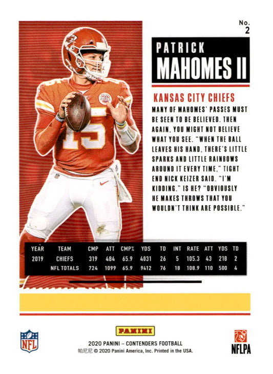2020 Panini Contenders #2 Patrick Mahomes II