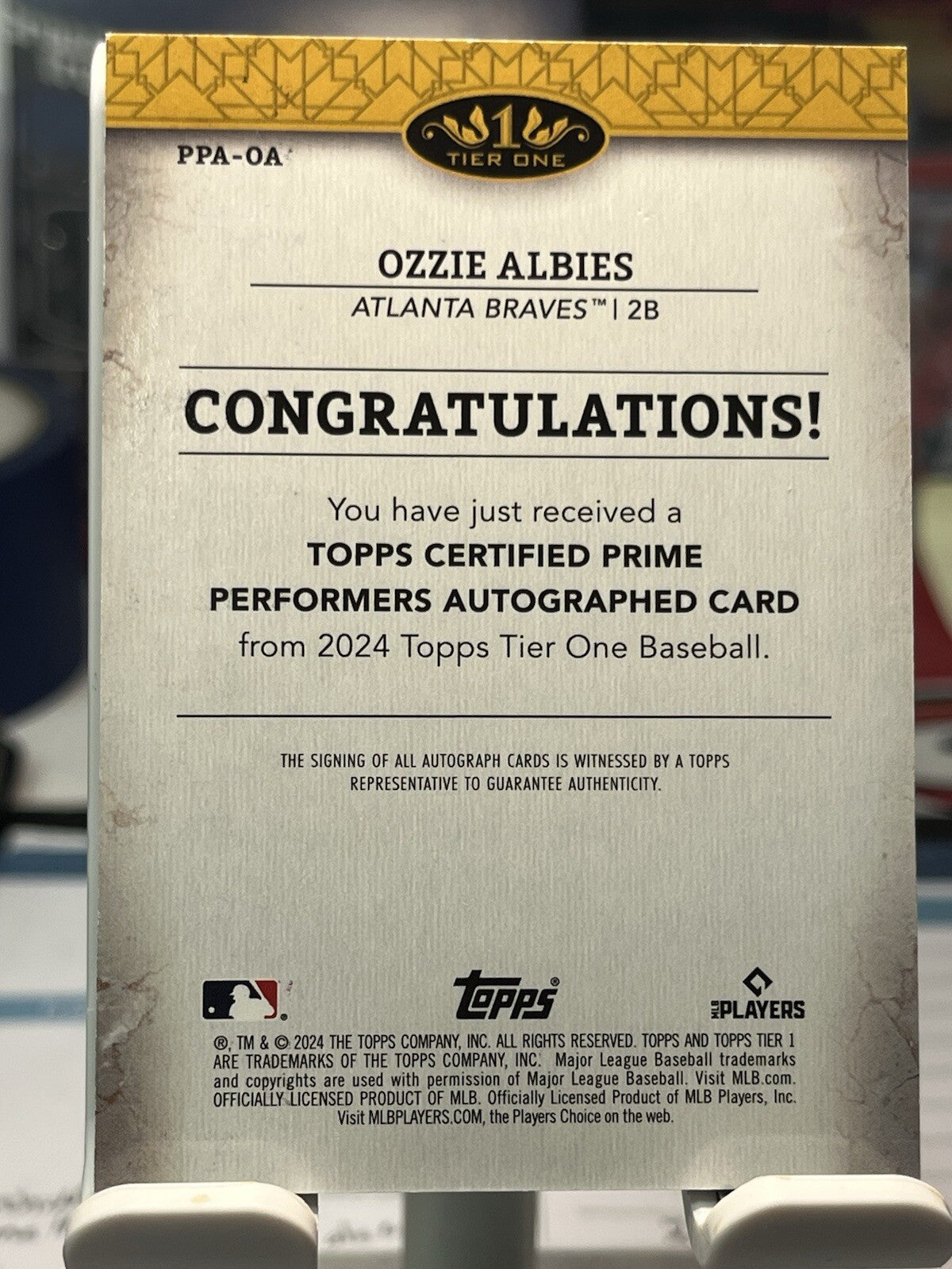 2024 Topps Tier One Prime Performers Ozzie Albies Auto /25