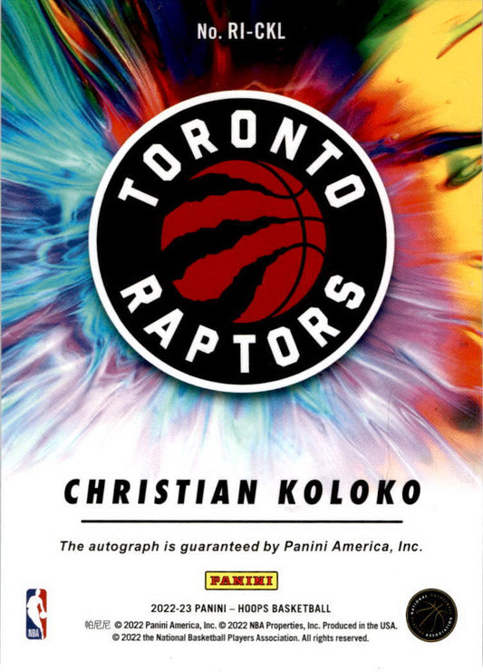 2022 NBA Hoops Rookie Ink #RI-CKL Christian Koloko RC Toronto Raptors