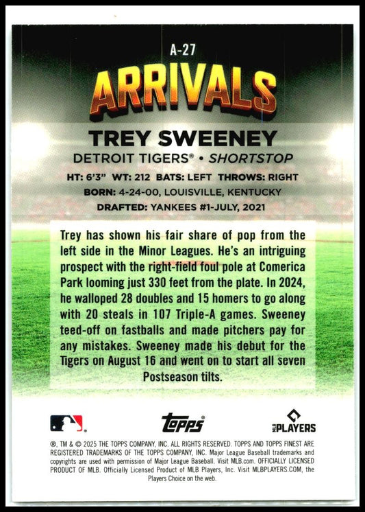 2025 Topps Finest Arivals #A-27 Trey Sweeney Tigers
