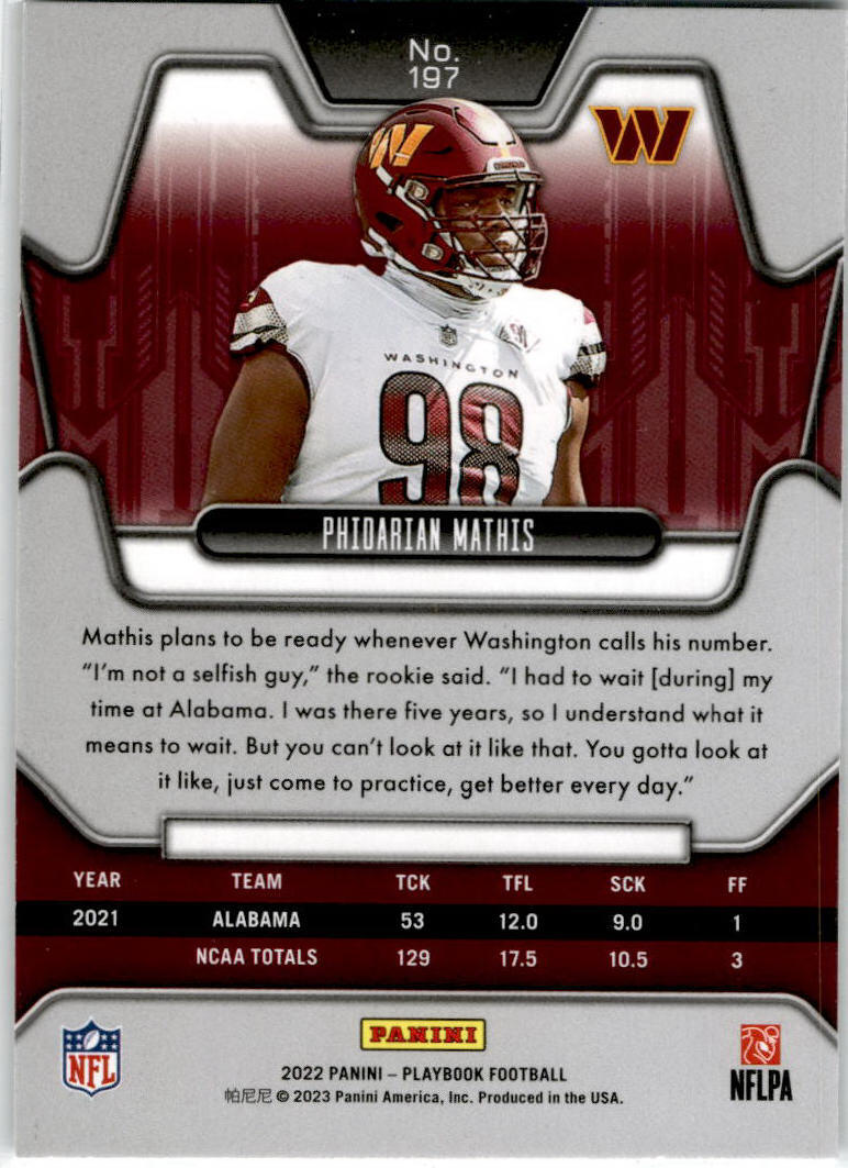2022 Panini Playbook RC L:ogo #197 Phidarian Mathis Rookie Washington Commanders