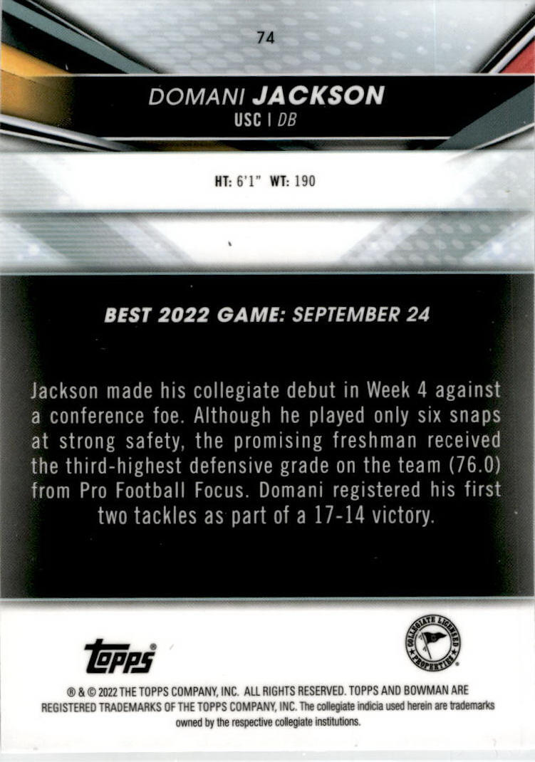 2022-23 Bowman's Best University Speckle Refractor 74 Domani Jackson USC Trojans