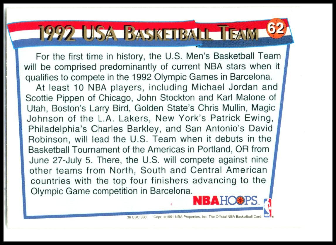 1991-92 Hoops McDonald's #62 1992 USA Basketball Team USA