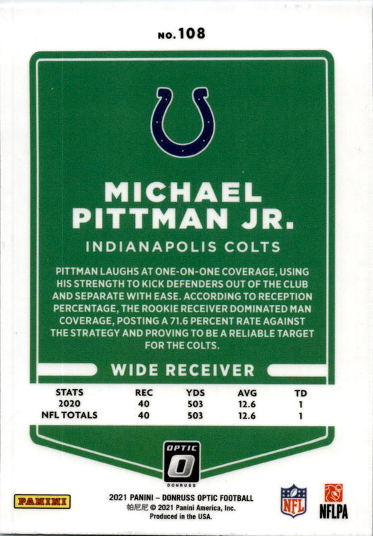 2021 Donruss Optic #108 Michael Pittman Jr. Indianapolis Colts