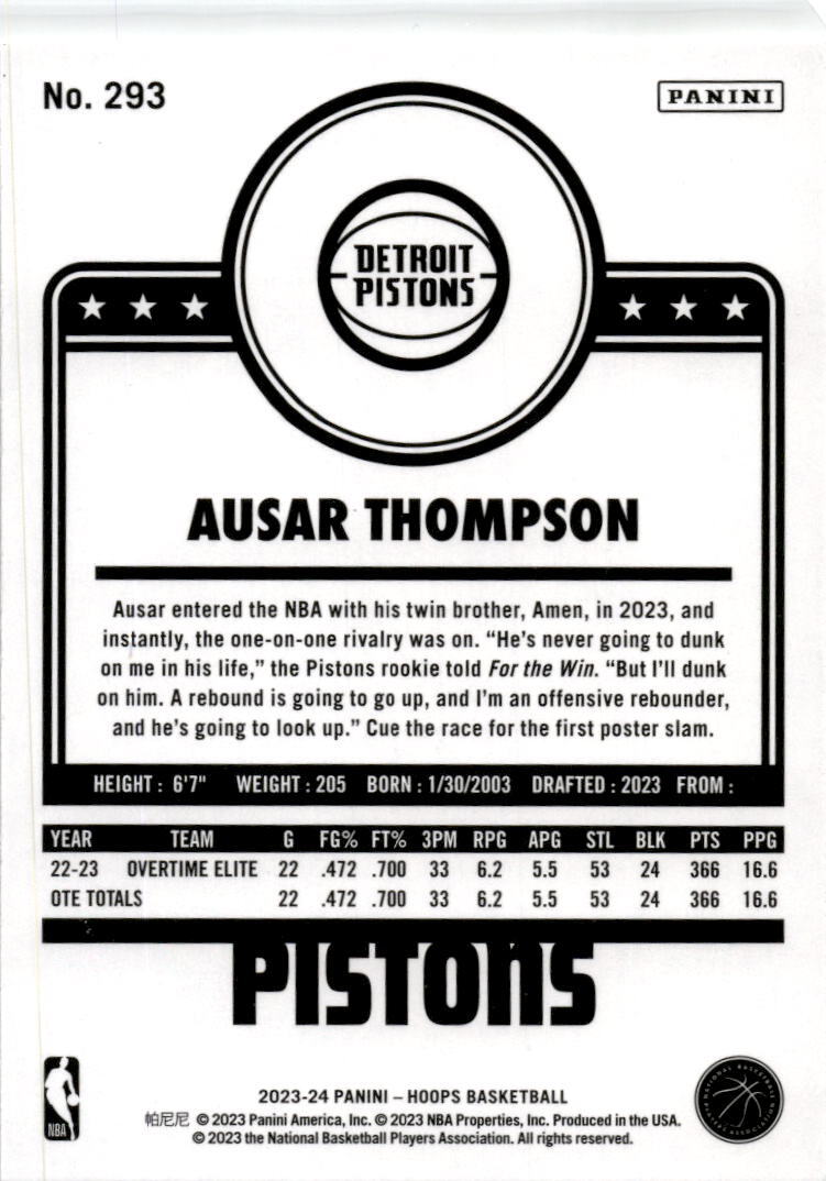 2023-24 Hoops Winter #293 Ausar Thompson Detroit Pistons