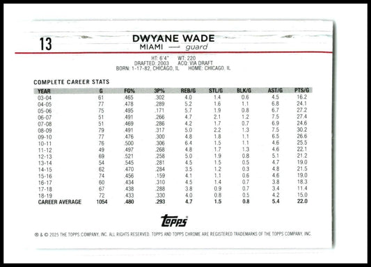 2024-25 Topps Chrome Pink Refractor #13 Dwyane Wade Miami Heat