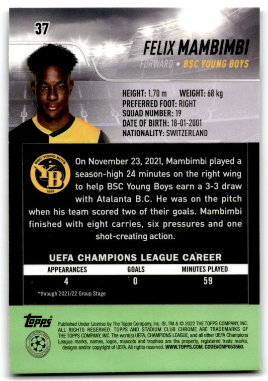 2022 Topps Stadium Club Chrome UCL Felix Mambimbi Rookie BSC Young Boys #37