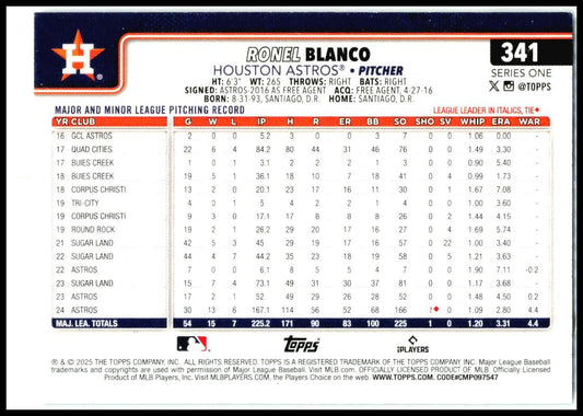 2025 Topps Rainbow Foil #341 Ronel Blanco Houston Astros