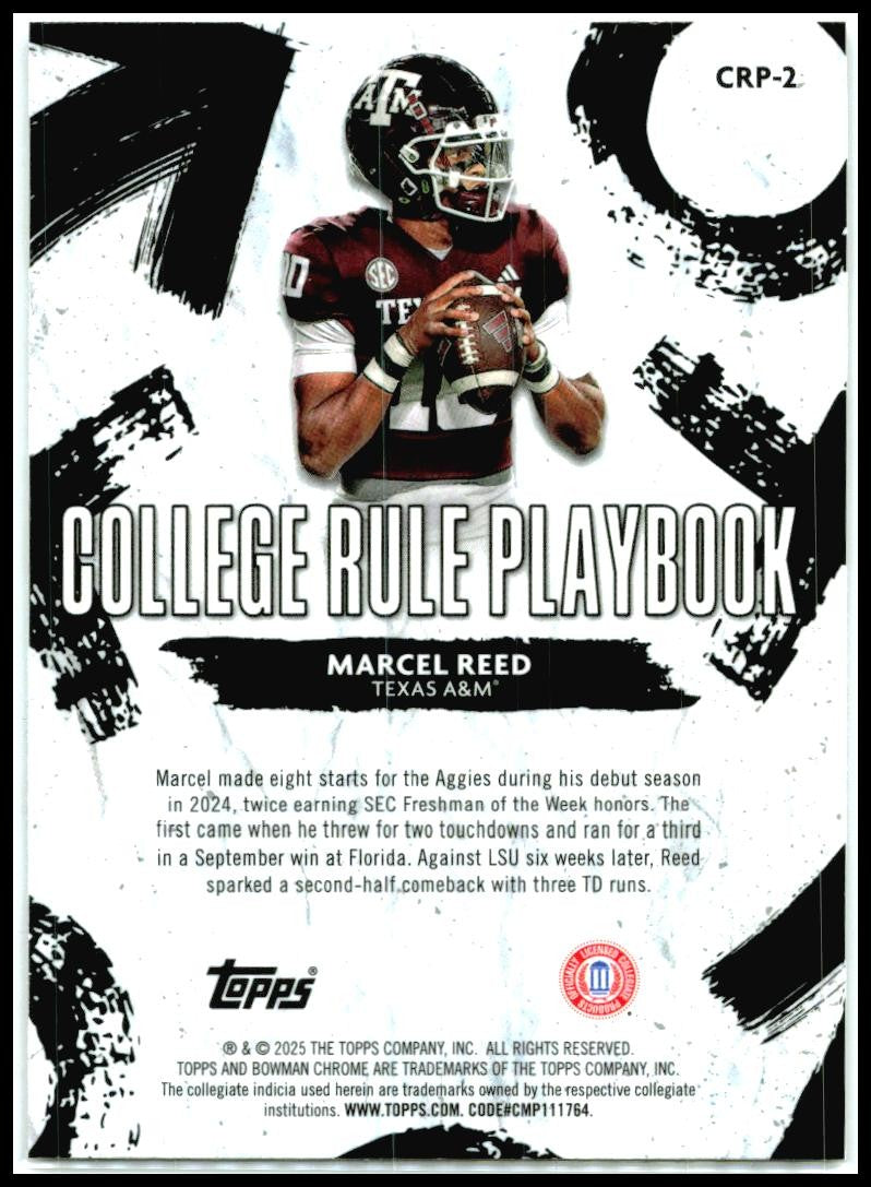 2025 Bowman Chrome University College Rule Playbook #CRP-2 Marcel Reed Texas A&M