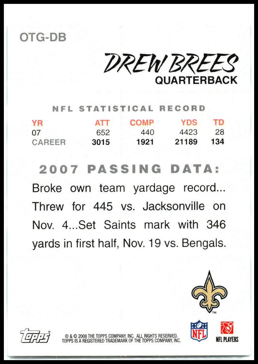 2008 Topps Own the Game #OTG-DB Drew Brees New Orleans Saints