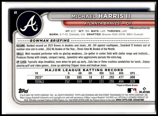 2024 Bowman #41 Michael Harris II Atlanta Braves