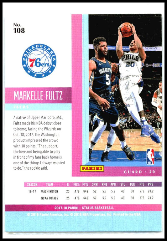2017-18 Panini Status #108 Markelle Fultz Rookie Philadelphia 76ers