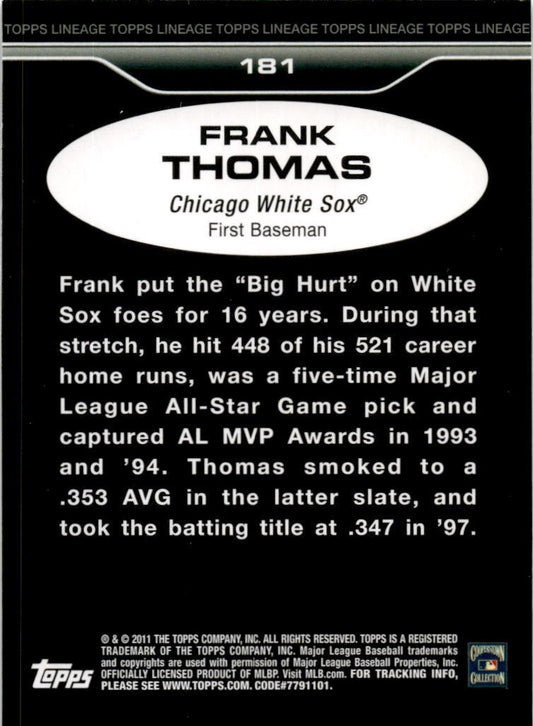 2011 Topps Lineage #181 Frank Thomas Chicago White Sox