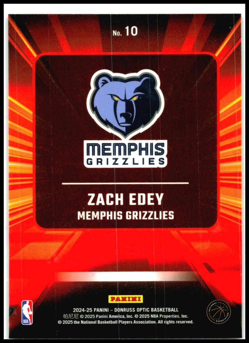 2024-25 Donruss Optic Express Lane Holo #10 Zach Edey Memphis Grizzlies