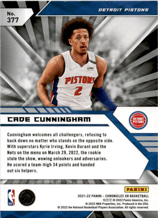 2021-22 Panini Chronicles #377 Cade Cunningham Detroit Pistons
