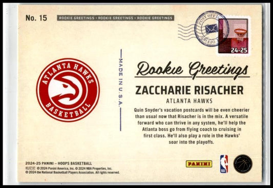 2024-25 Hoops Rookie Greetings Winter Holo #15 Zaccharie Risacher Atlanta Hawks