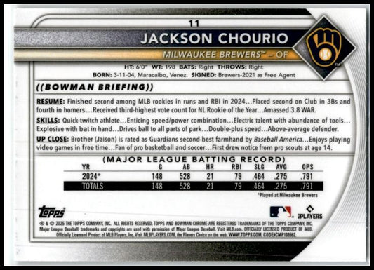 2025 bowman Chrome Mojo #11 Jackson Chourio
