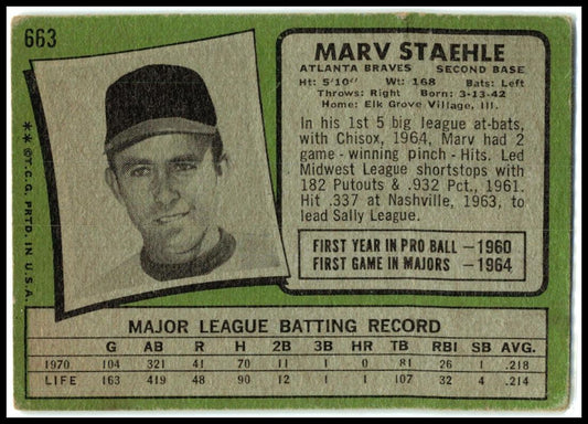 1971 Topps #663 Marv Staehle Atlanta Braves