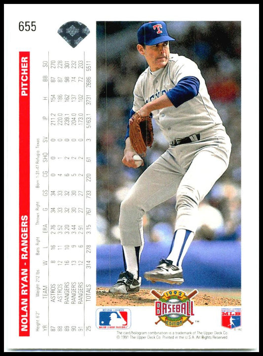 1992 Upper Deck Factory Set Gold Hologram #655 Nolan Ryan Texas Rangers